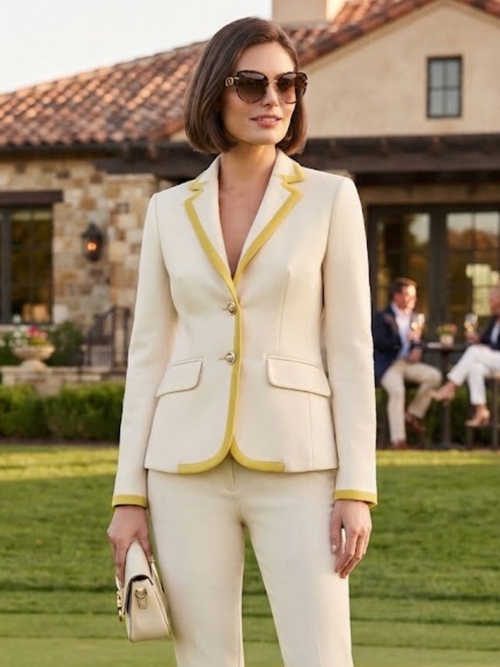 NWT J. Crew Lexington Wool Blazer Cream Yellow Trim Preppy Equestrian Size 4